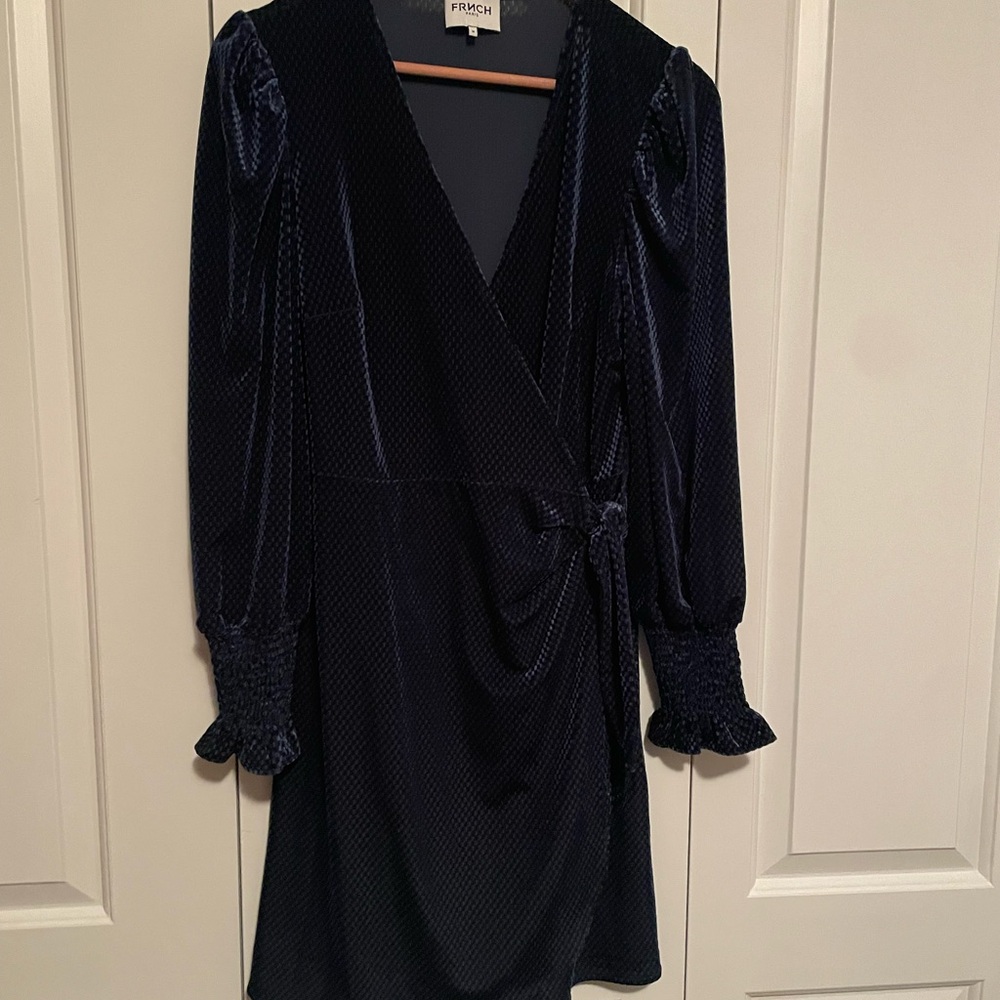 FRNCH Black Ruched Wrap Dress with Tie Front